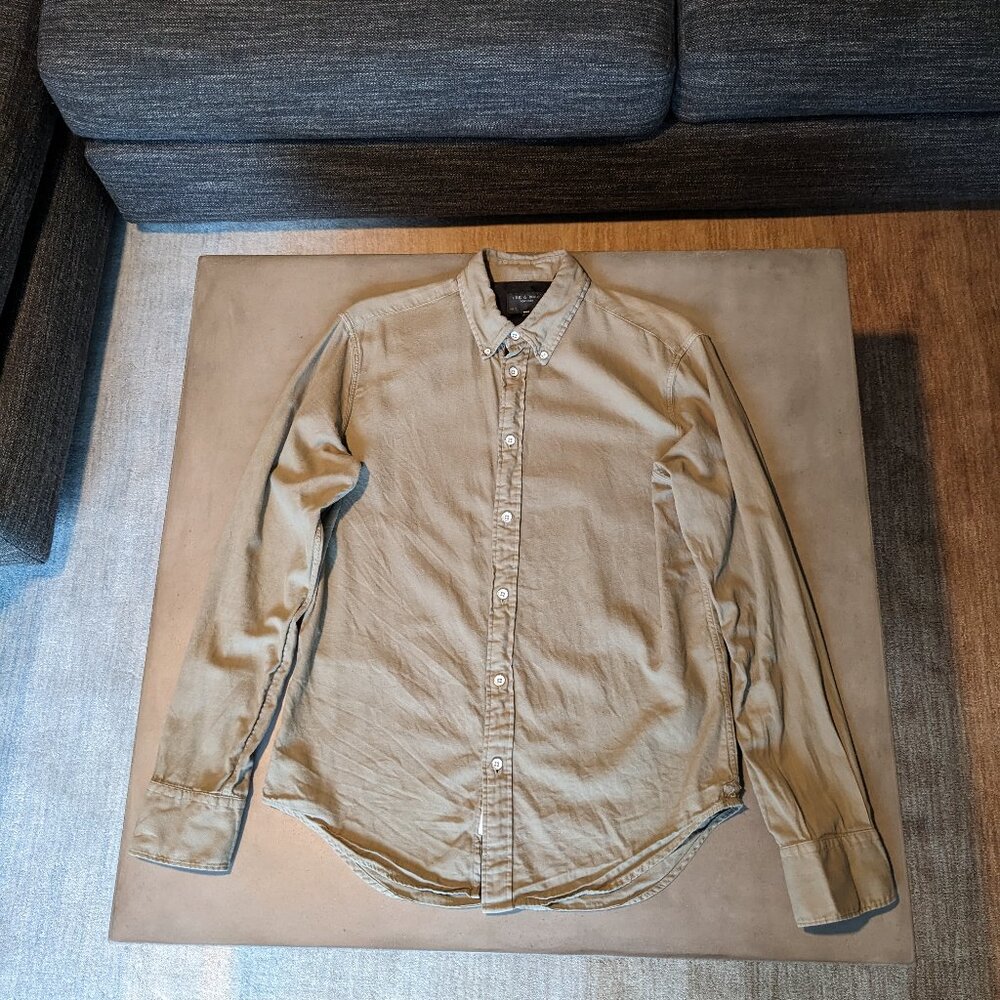 Rag & Bone Men Fit 2 Poplin Button Down Shirt Slim In Olive Green Size S